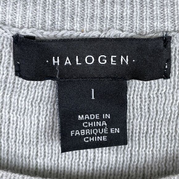 Halogen Size 1 Sweater Gray Cotton Rib Knit Bell Sleeve Pullover Retro 90s - Picture 6 of 9